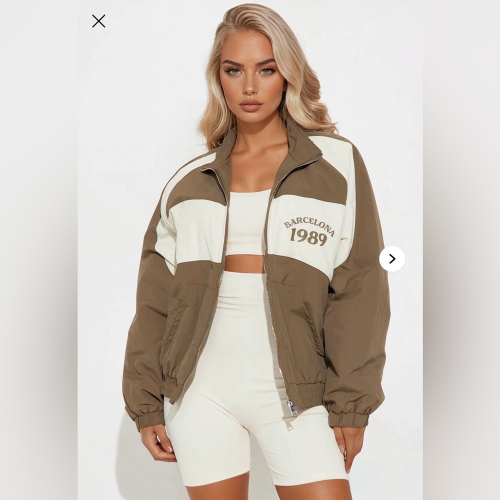 Fashion Nova Two-Tone Brown and Cream Bomber Jacket